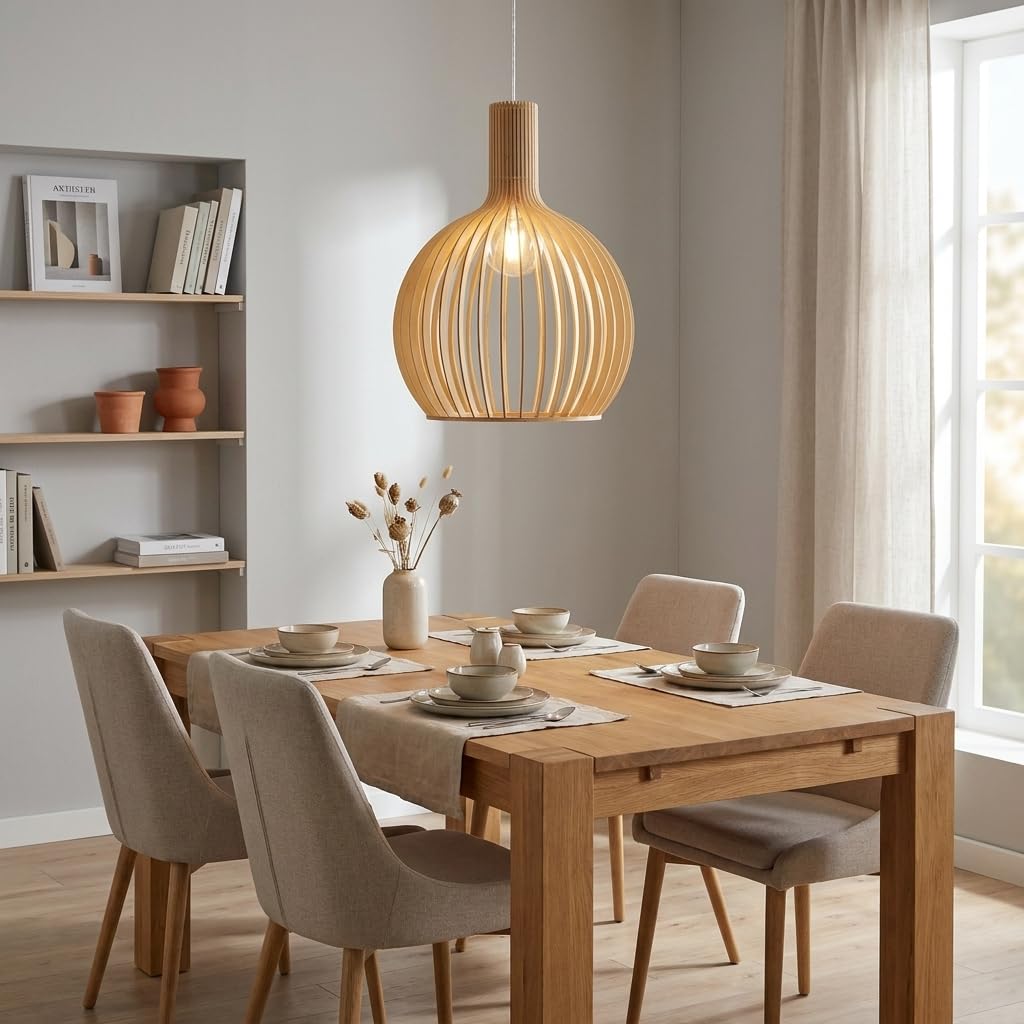 Alpinaluz Suspension de Plafond en Bois E27 D35 cm Abat-jour Sphérique