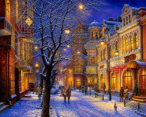 Pintura por números para adultos para combatir el estrés pintando una ciudad en invierno
