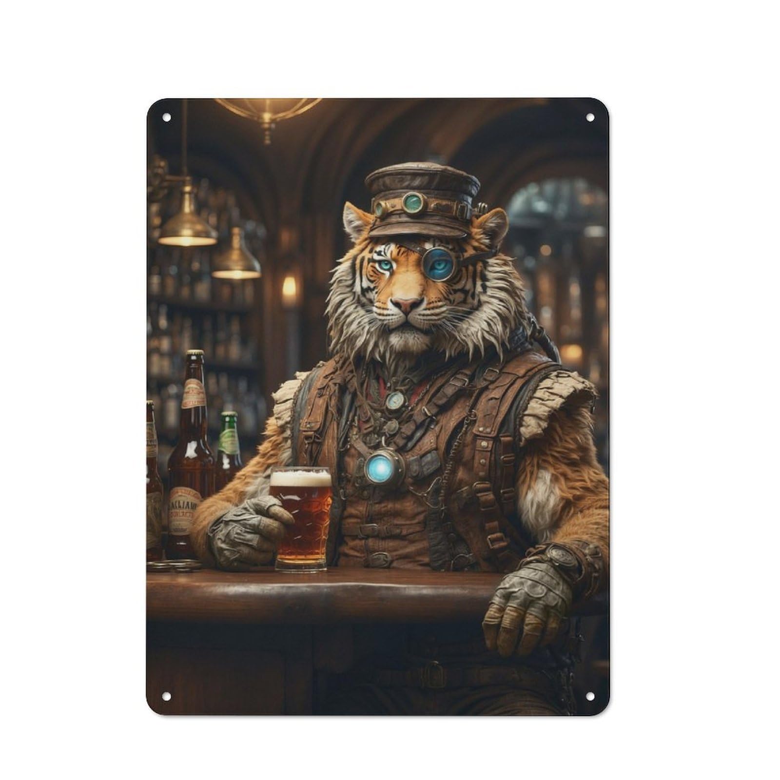 Junmoney Steampunk Craft Beer Tiger Rustic Tin Sign 40X30cm For Living Room Or Hallway, A Metal Wall Feature For Living Rooms And Hallways
