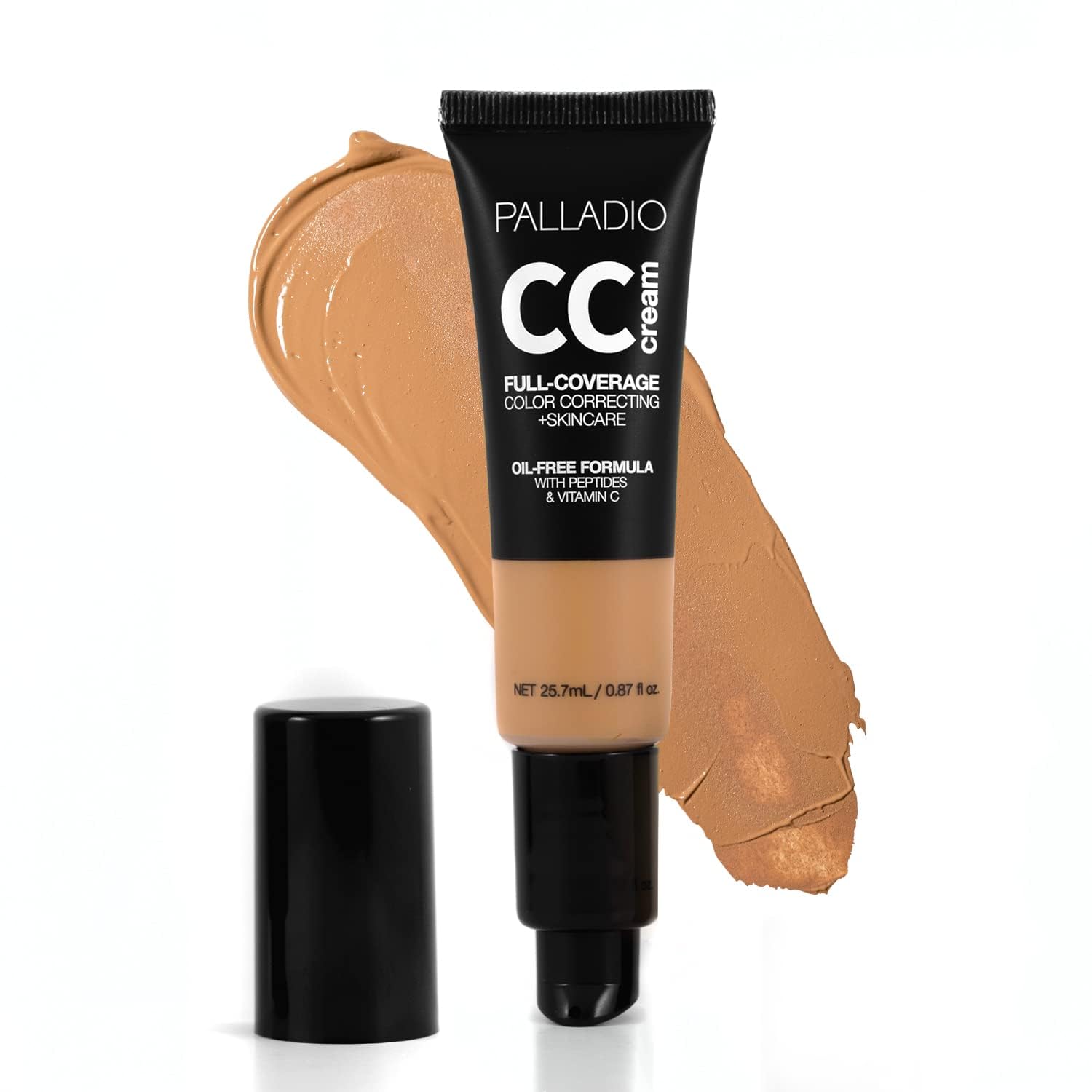 Palladio Full-Coverage Color Correction CC Cream, Oil-Free with Peptides & Vitamin C, Best for Correcting Redness and Uneven Skin Tone, Buildable