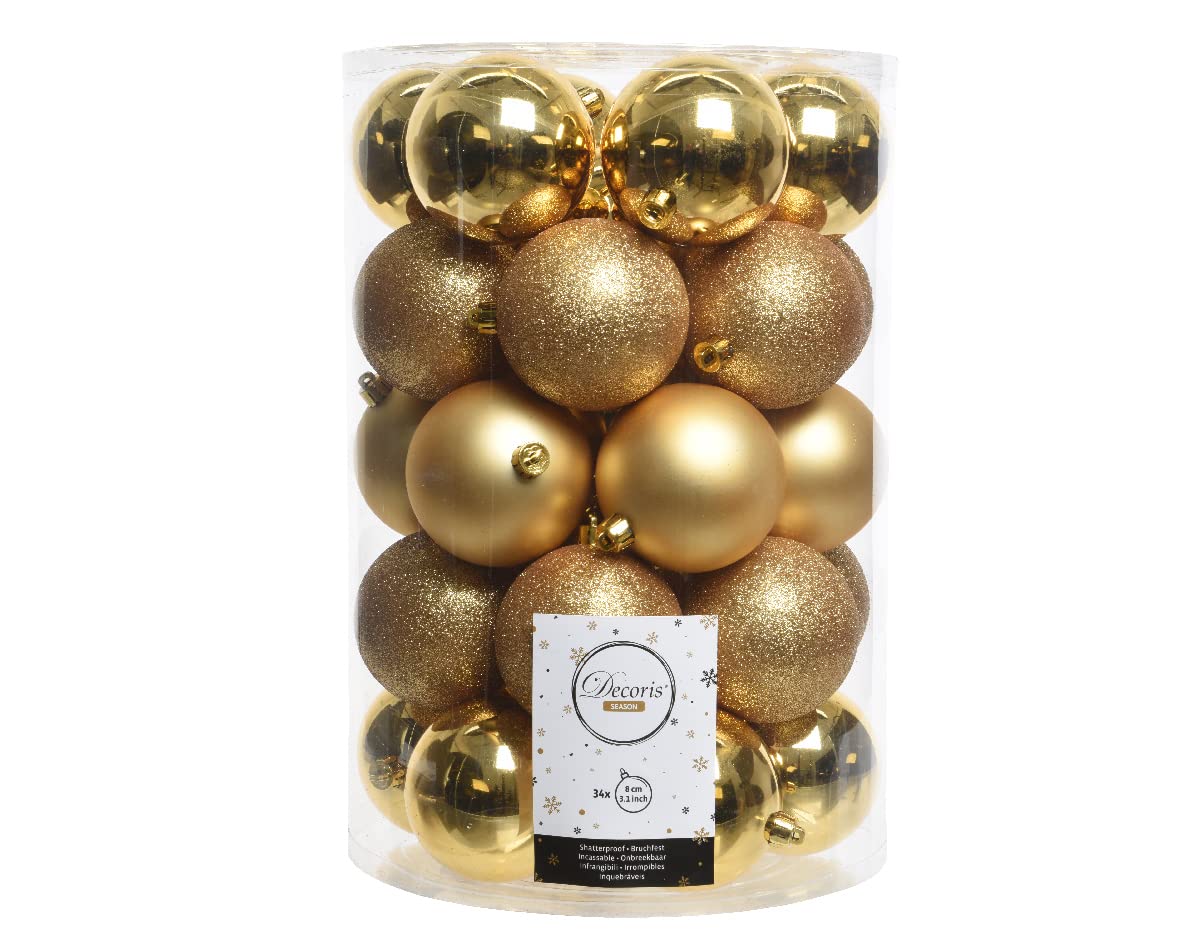 Lote de 34 Bolas de Navidad Surtidas Alpina Oro