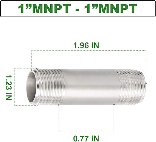 Miniatura 563 de TAISHER 2 accesorios de tubería de acero inoxidable, 1/2 "NPT x 1/2" NPT macho roscado, tubo fundido de pezón de 6 pulgadas de longitud 1.969 in