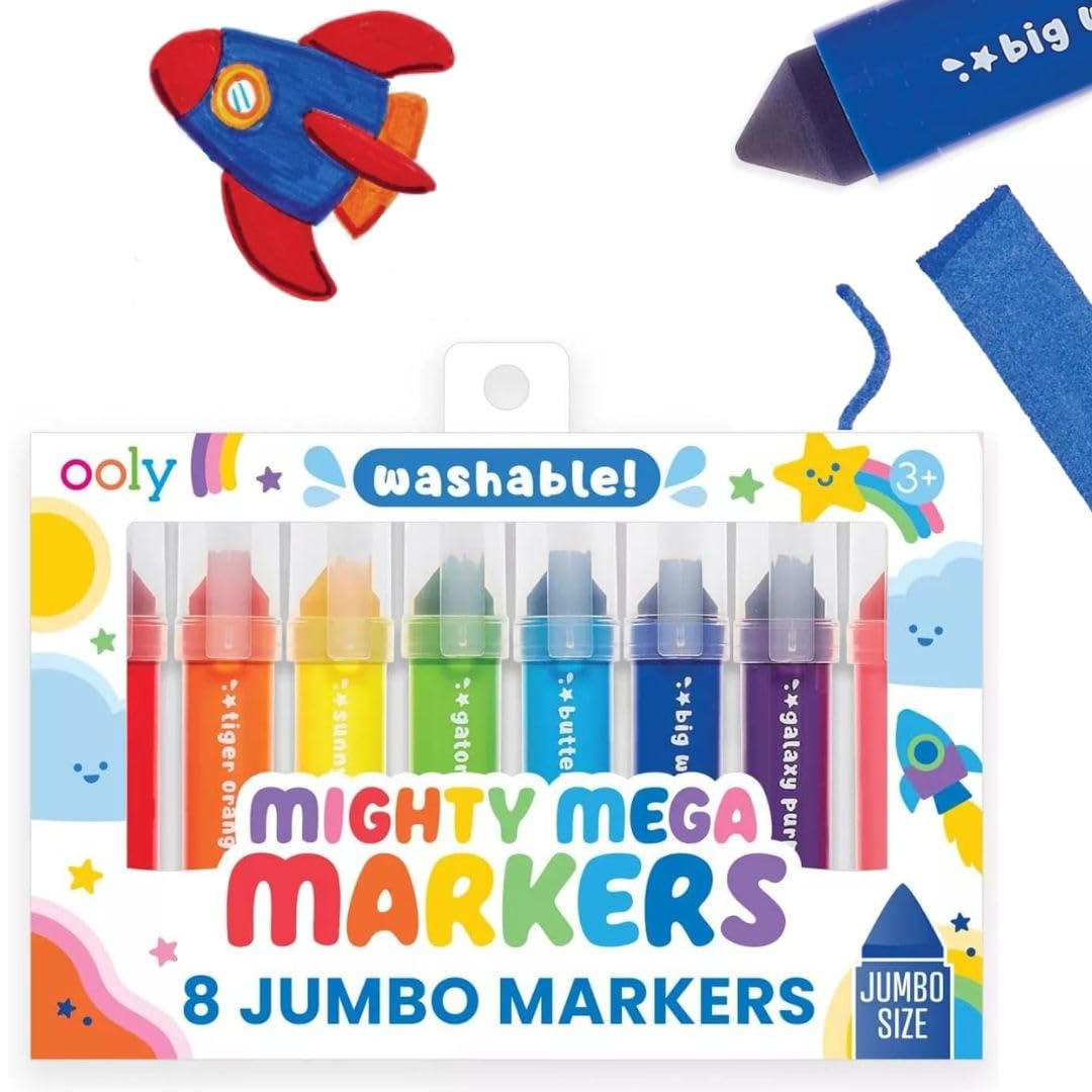 Ooly Thick Toddler Markers with Jumbo Grip, Mighty Mega Triangle Tip Markers for Toddlers with Jumbo Barrel, Perfect for Little Hands - TRIANGLE TIP