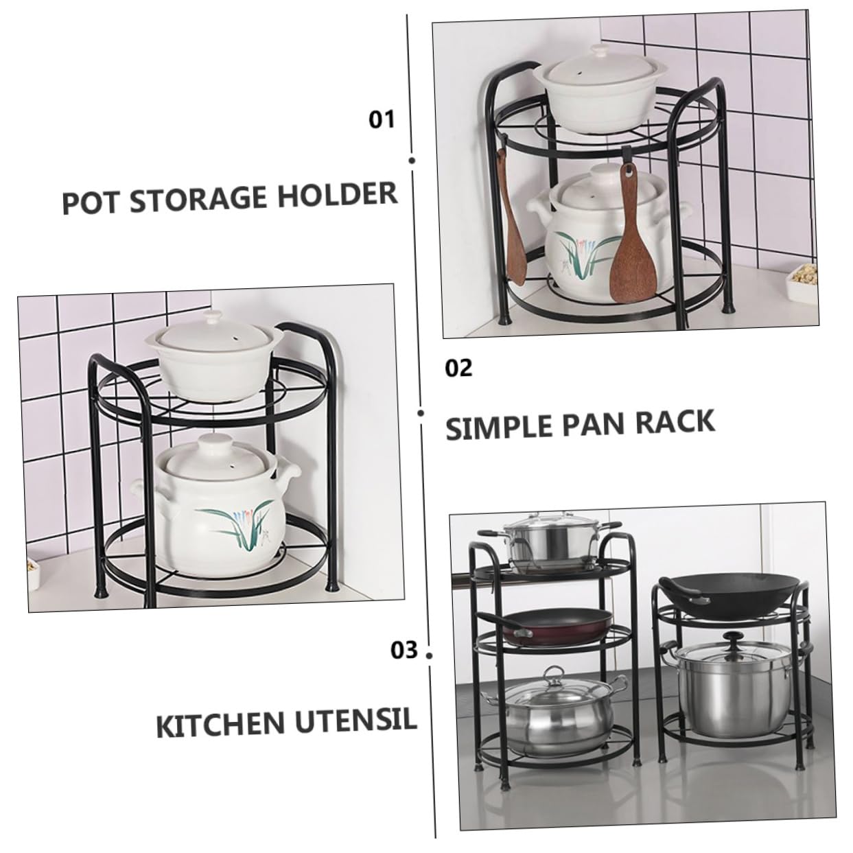 Porta Casseruola a Due Ripiani, 1 Pezzo, Ferro Nero | Struttura Smontabile, Pulizia Semplice, Mensole per Cucina e Organizer Scaffali Cucina