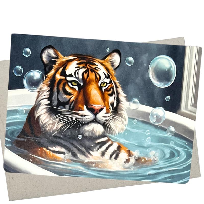 Whitman and Daughter Tiger Bathing Card, Tiger Birthday Card (1 Premium Card, 5X7 Inch) tiger bubble bath cards blank for every occasion like