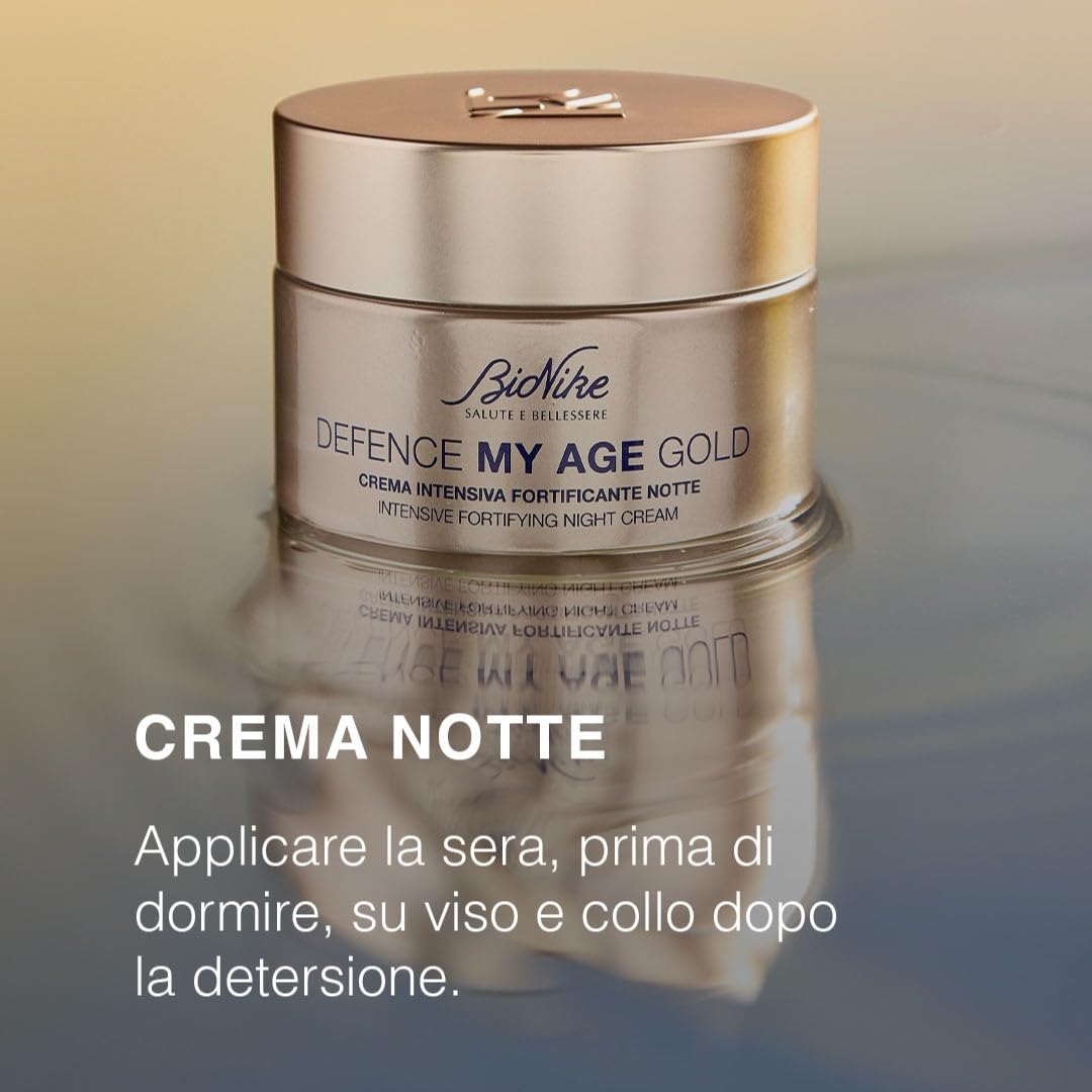 Bionike Defence My Age Gold - Crema Viso Intensiva Fortificante Notte Anti Age, Ripara, Fortifica E Rimpolpa Le Pelli Mature, Dona Idratazione Ed Elasticità Alla Pelle, 50 Ml