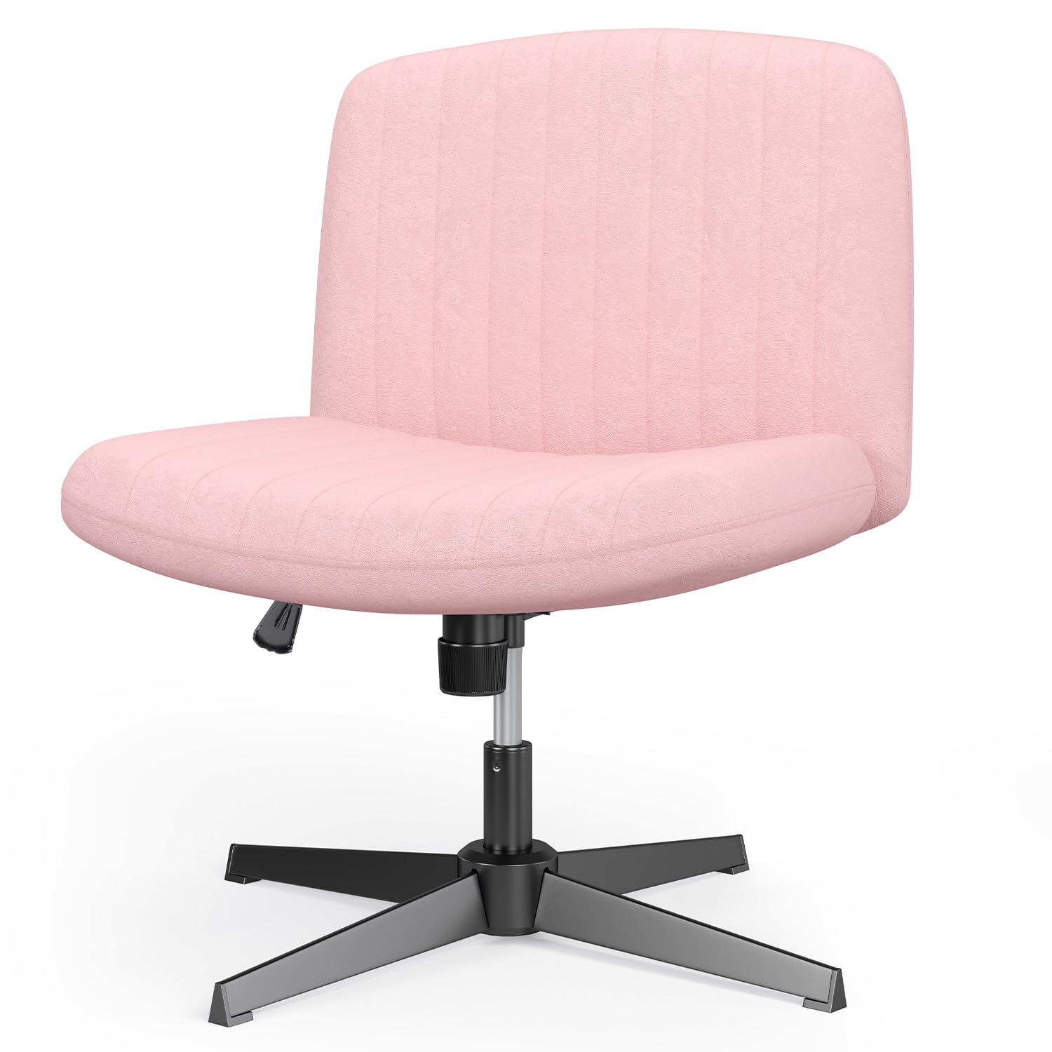 Ergonomic Office Chair Cross Legs Armless Chair Without Wheels Wide Soft Flannel 360° Swivel and Adjustable Height Modern Home Design (Pink)