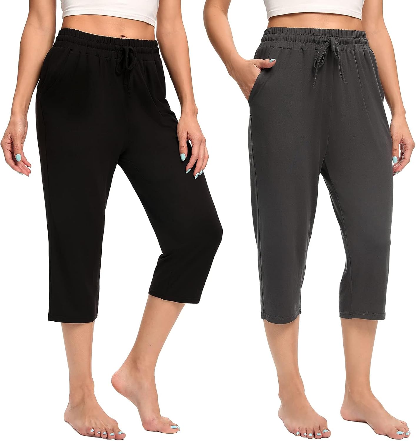 CULAYII Women's Capri Yoga Pants Quick Dry High Waisted Hiking Lightweight Pants Drawstring Outdoor Pants for Women