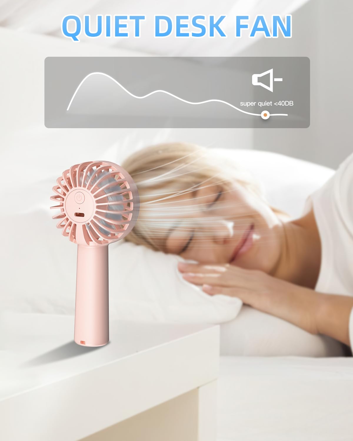 Ventilador de mano, mini ventilador portátil de 3 velocidades, 1800 mAh, ventiladores de mano pequeños personales que funcionan con pilas para pestañas de maquillaje, recargable por USB, regalos de 7