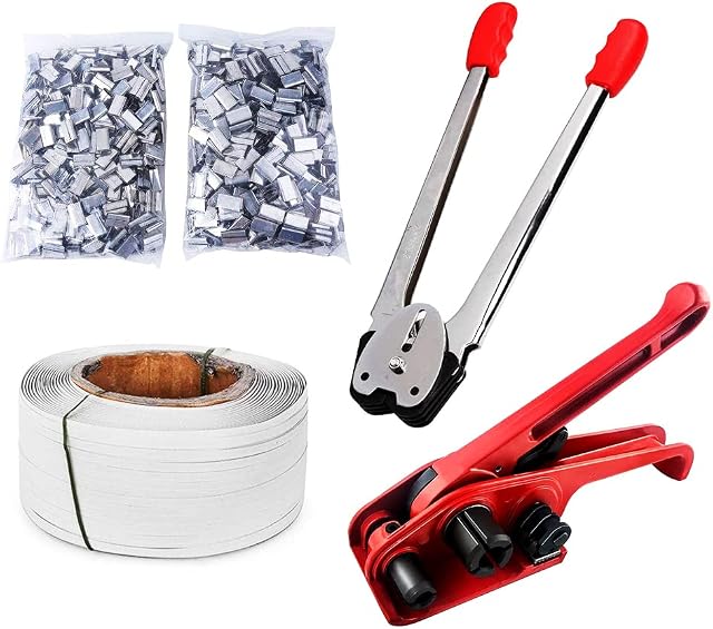 jxgzyy Strapping Banding Machine Kit, Manual Strapping Tools, Heavy Duty Pallet Box Strapping Kit, Hand Pallet Strapping Tensioner Packing Machine With 1200m Coil Reel 1000 Metal Sealers