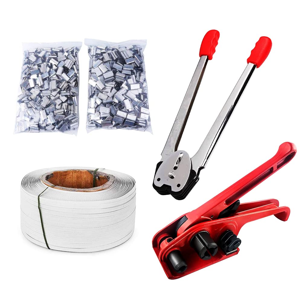 jxgzyy Strapping Banding Machine Kit, Manual Strapping Tools, Heavy Duty Pallet Box Strapping Kit, Hand Pallet Strapping Tensioner Packing Machine With 1200m Coil Reel 1000 Metal Sealers