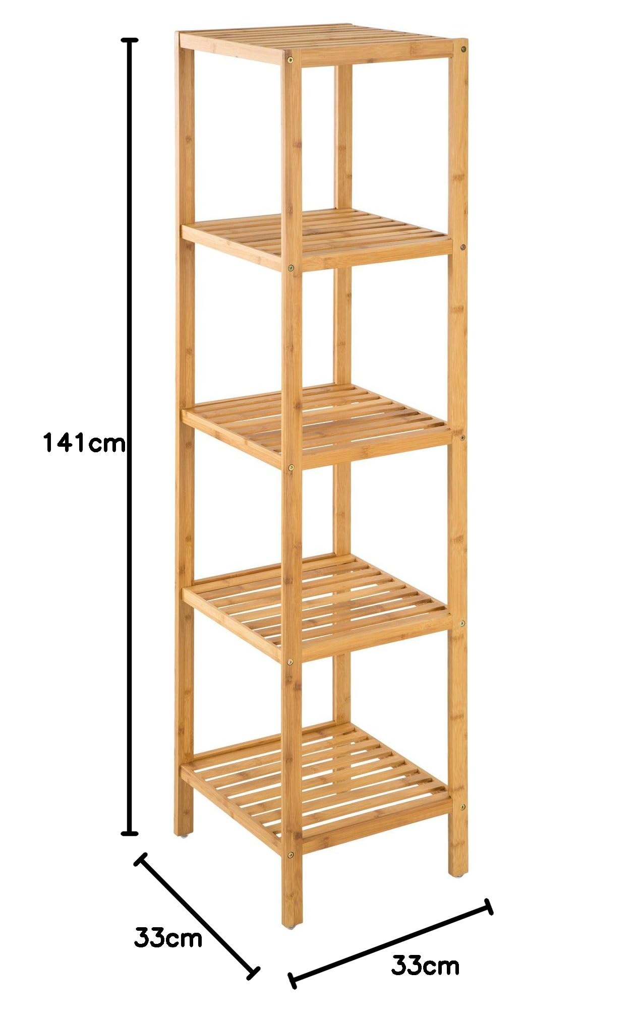 tectake Étagère Debout Salle de Bain Bois de Bambou - diverses modèles - (5 Niveaux | 33x33x141 cm | No. 401646)