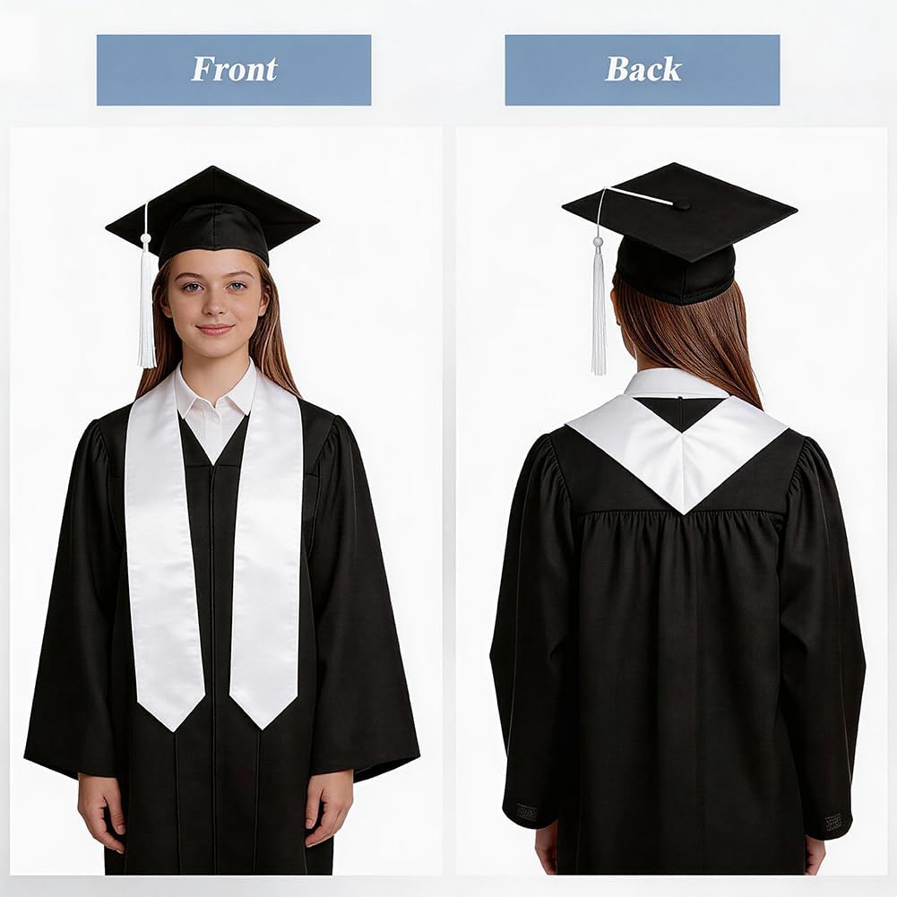CREATCABIN White Graduation Stole Plain Graduation Sash 71 Inch Long Satin Plain Sublimation Blank Grad Honor Stoles Sashes for High School College Kindergarten Adults Accessories 4.5 Inch Wide