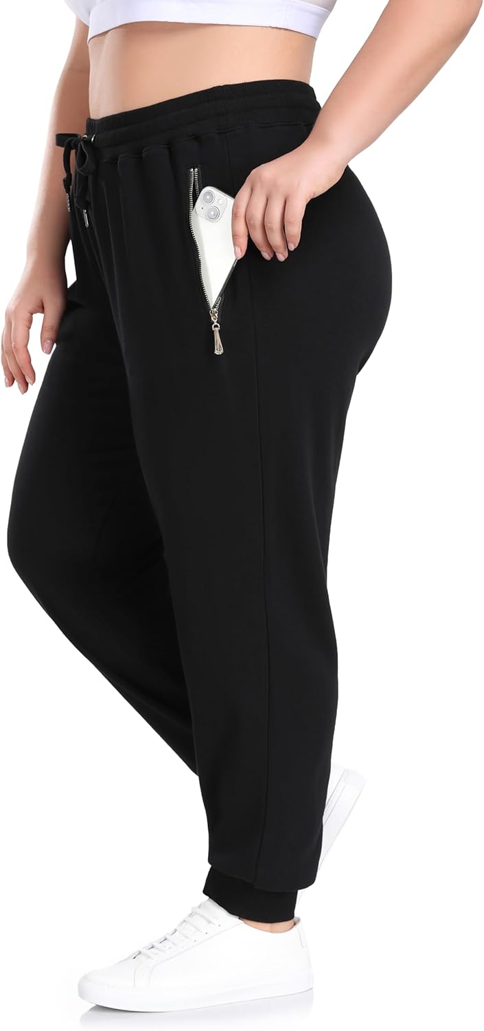 ZERDOCEAN Women's Plus Size Fleece Lined Sweatpants Casual Workout Athletic Joggers Zipper Pockets - Image 2