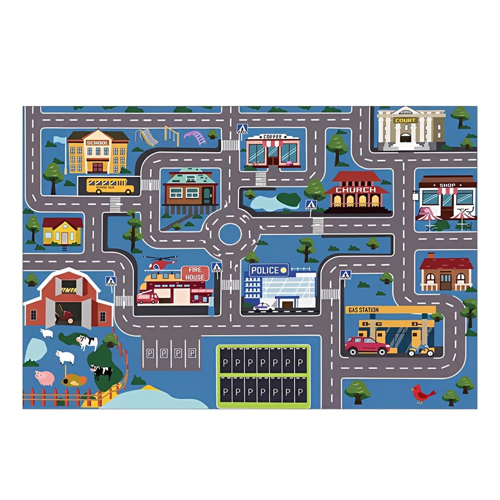 Tappeto da gioco per auto giocattolo, Tappeto Stradale per Bambini, per Bambini AntiscivoloTappetos Soggiorno e Camera da Letto -80×120cm