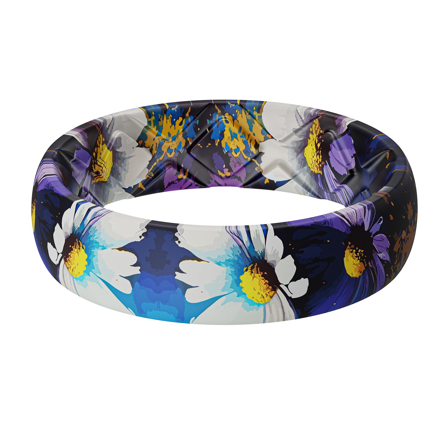 Egnaro Silicone Statement Ring Women, Floral Patterned Rubber Wedding Band