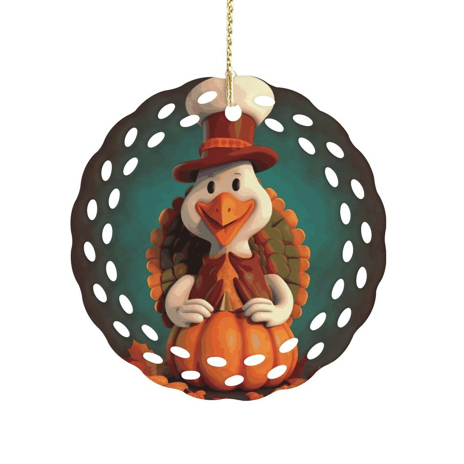 Btcowzrv Style Happy Thanksgiving Turkey Ceramic Ornament,Round Ornaments With Hole Easy To Hang,Hanging Ornament For Wedding Party Home Window Garden Christmas Day Decor