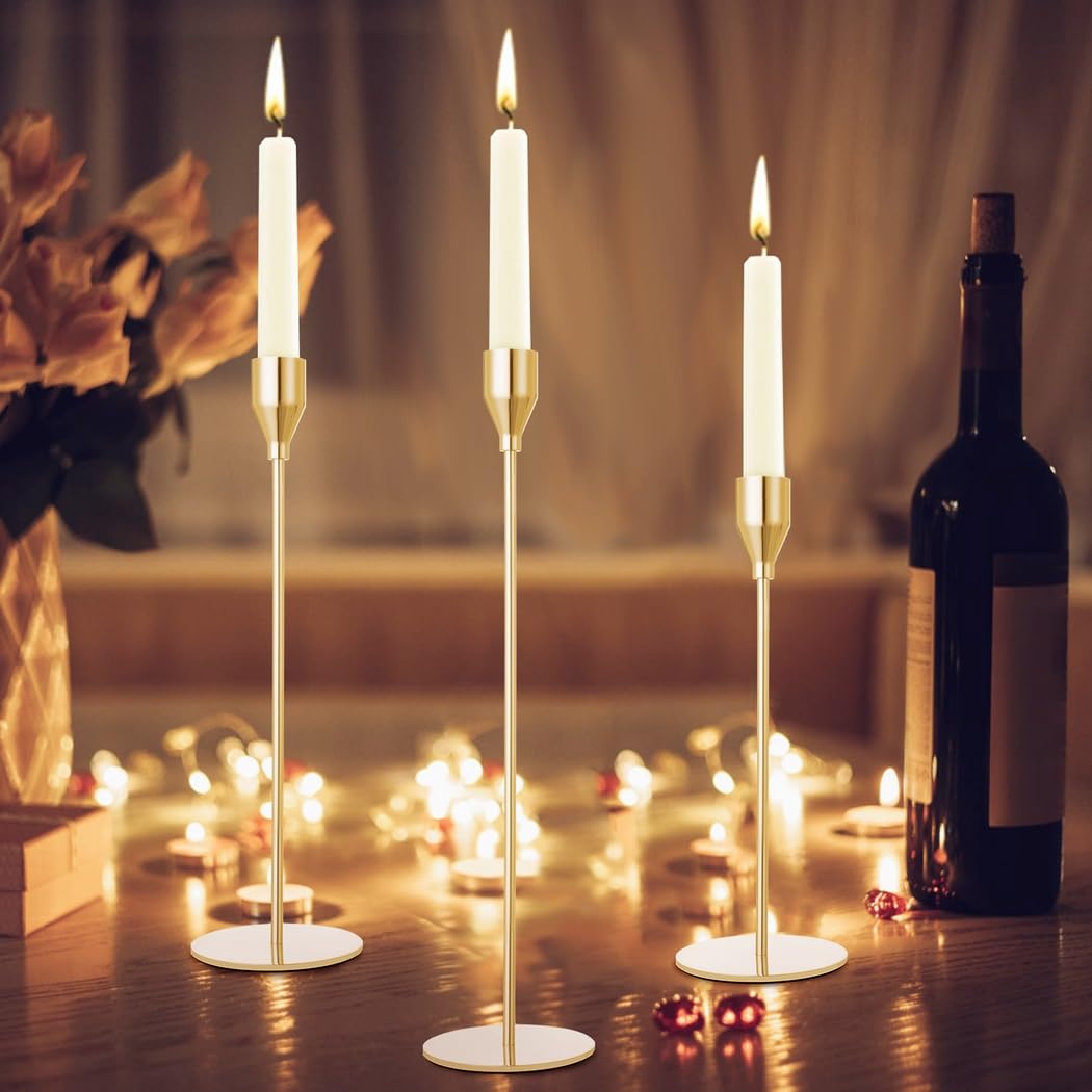 3-teiliges Set mit goldenen Kerzenhaltern, eleganter Kerzenständer für Hochzeiten, Essen und Veranstaltungen