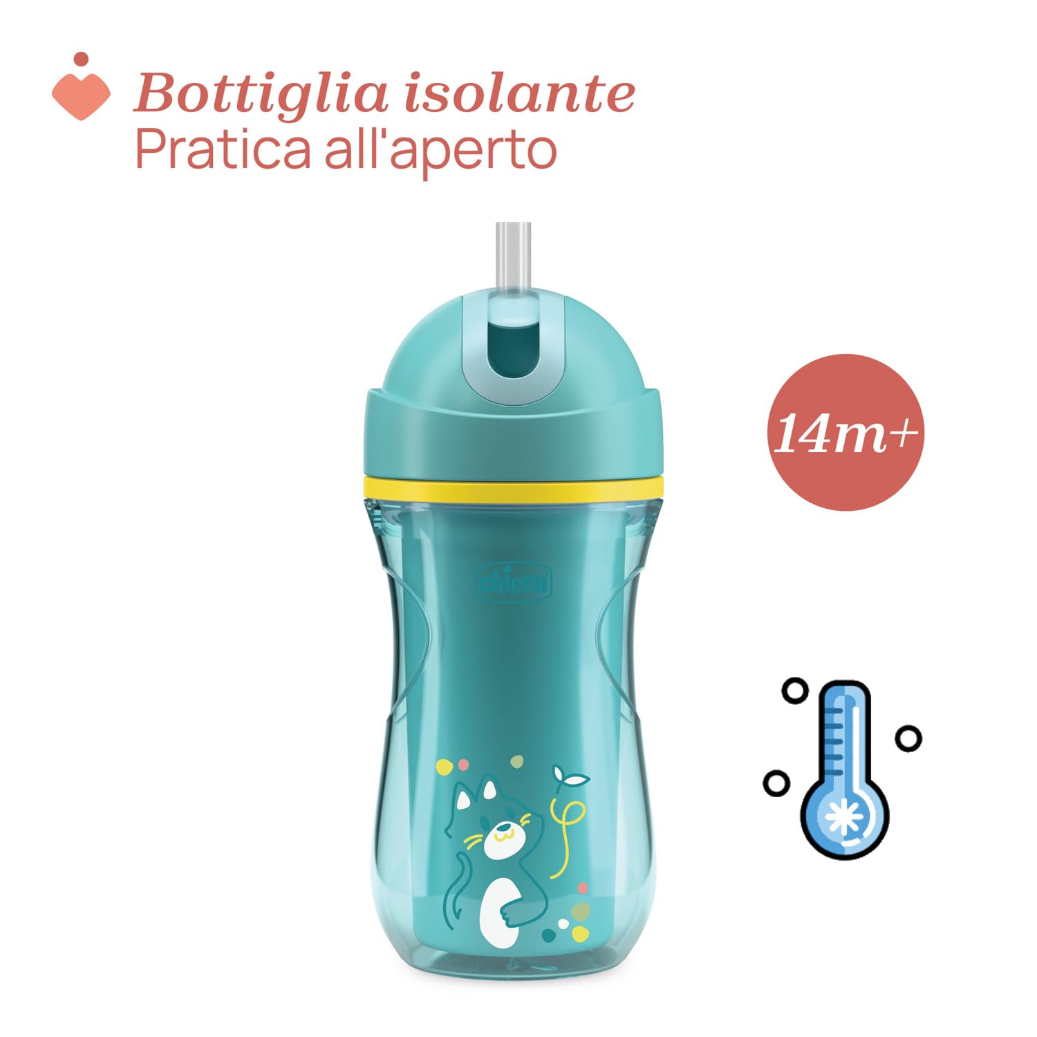 Chicco Sport Cup Bicchiere Antigoccia in Silicone per Bambini 14+ Mesi, 266 ml, Tazza Biberon Termica per Imparare a Bere, con Cannuccia Flessibile Resistente ai Morsi, Senza BPA, Azzurro