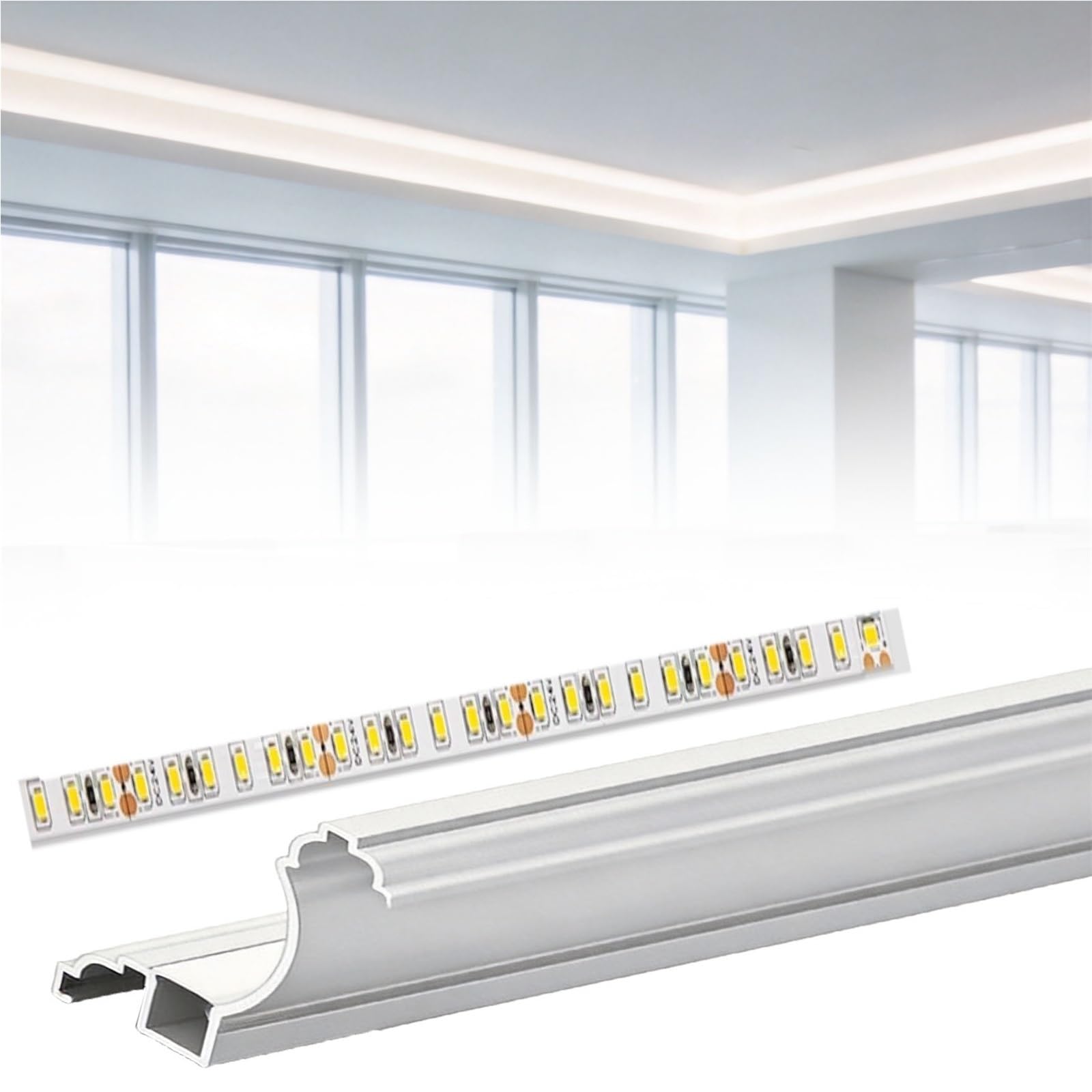 LED Trim Molding Diffuser for Corridor/Kitchen/Theater/Office, Moldings for Indirect Lighting with Strip, Crown Decorative Baseboard Trim Channel(L 60 cm)