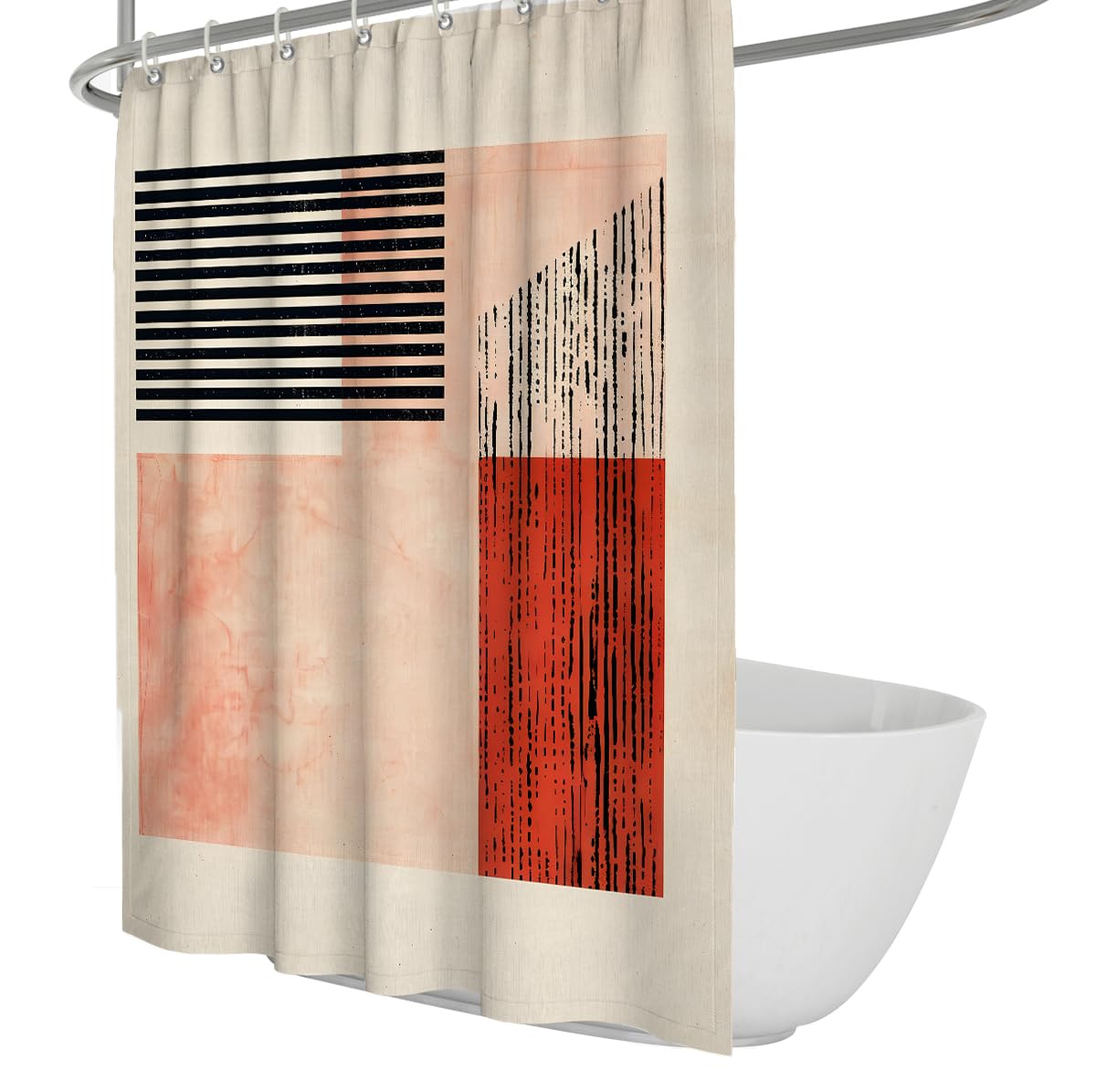 Uiringart Shower Curtains Beige Terracotta Geometric Blocks Shower Curtain W180xl200cm Abstract Line Art Anti Mould Water Repellent Bathroom Shower Screen With Hook
