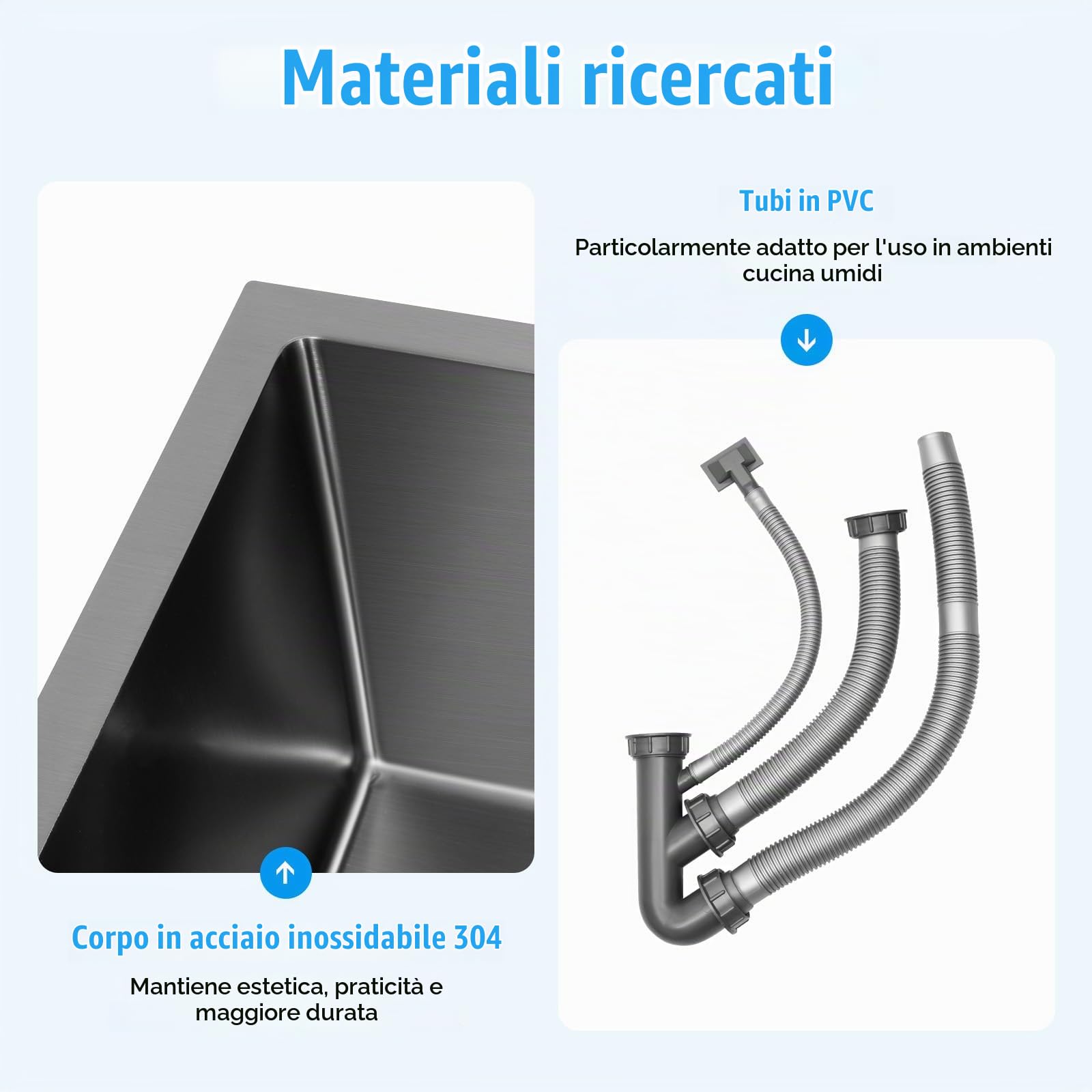 Lavello da cucina doppio in acciaio inox, 2 vasche da incasso, con scolapiatti e dispenser di sapone, colore: nero, 78 x 43 x 22 cm