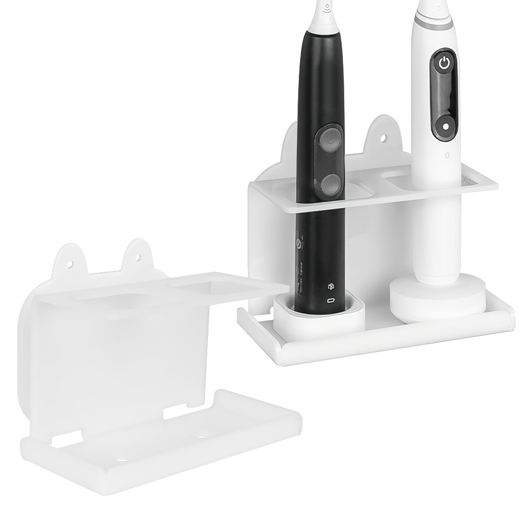 LUEXBOX 2Pack Electric Toothbrush Holder Wall Mounted, Holds 2 Chargers, Self Adhesive Electric Toothbrush Stand for Bathroom, Medicine Cabinet, Dorm (White)