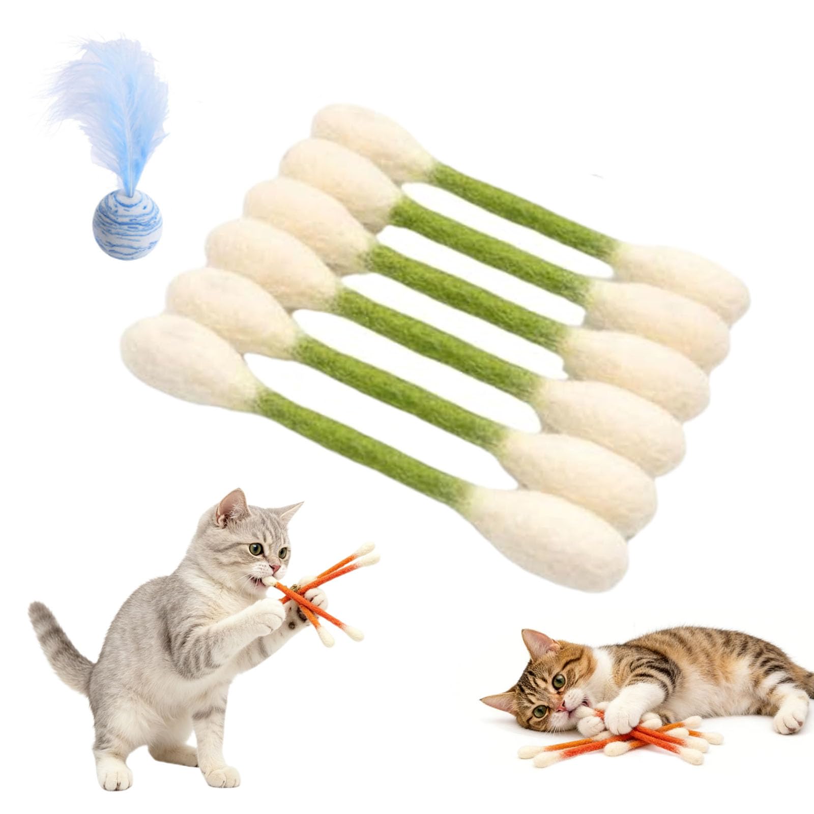 Gienslru Giant Q Tip Cat Toy with Premium Catnip, Durable Cotton Swabs Cat Chew Sticks for Teething & Dental Care, Interactive Kicker Toys for Indoor Cats Boredom Relief & Exercise (B)