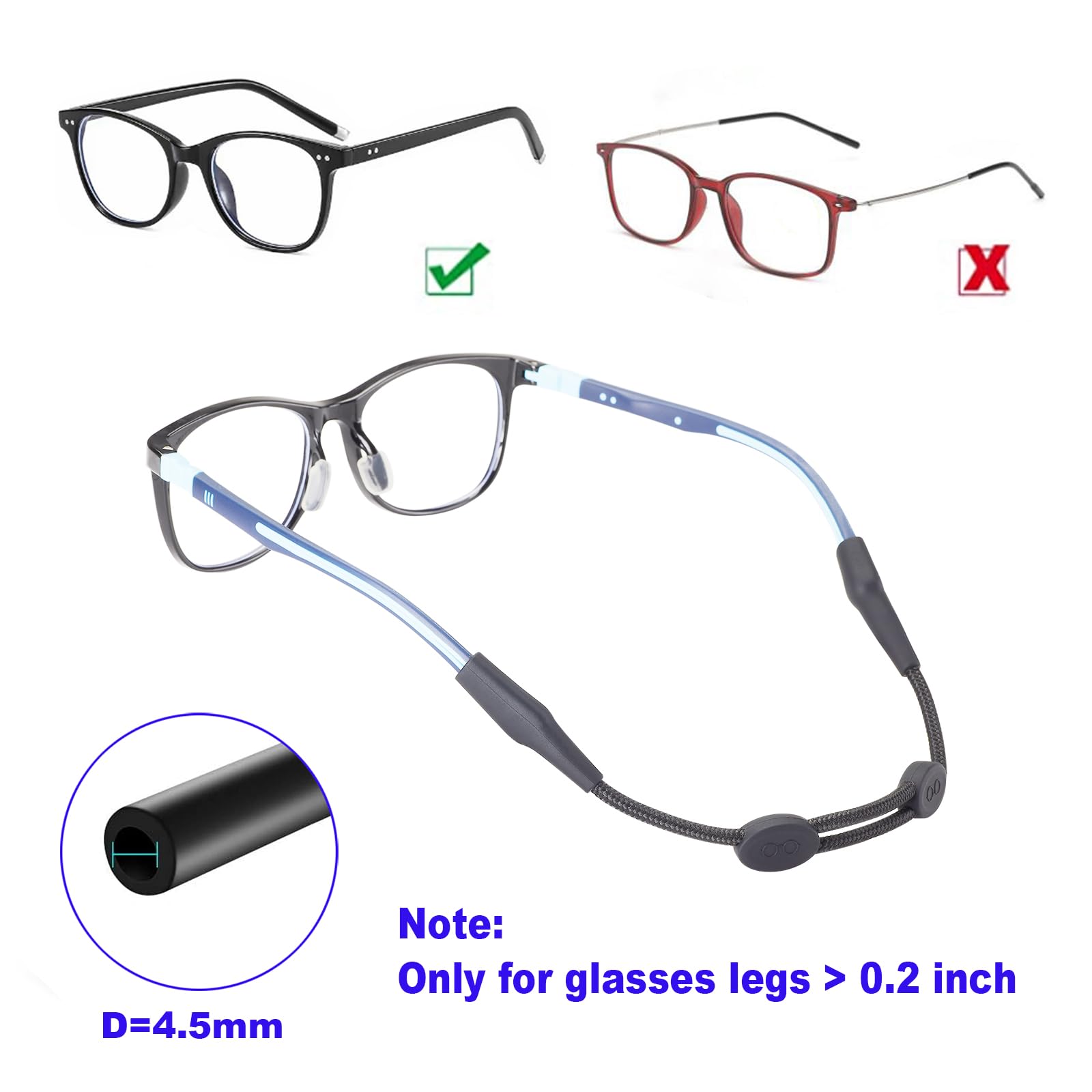 Correa para gafas de sol para niños (6.5-10 pulgadas), correa ajustable para gafas de sol deportivas, soporte para gafas de sol para niños
