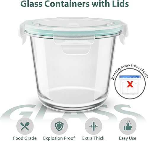 Miniatura 9 de Juego de 8 recipientes de avena con tapas, 3 tazas de vidrio para almacenar alimentos, resistentes al calor, sin BPA, con pestañas de bloqueo