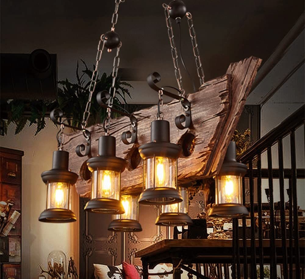 Lampa wisząca z 6 lampami z drewna łodzi