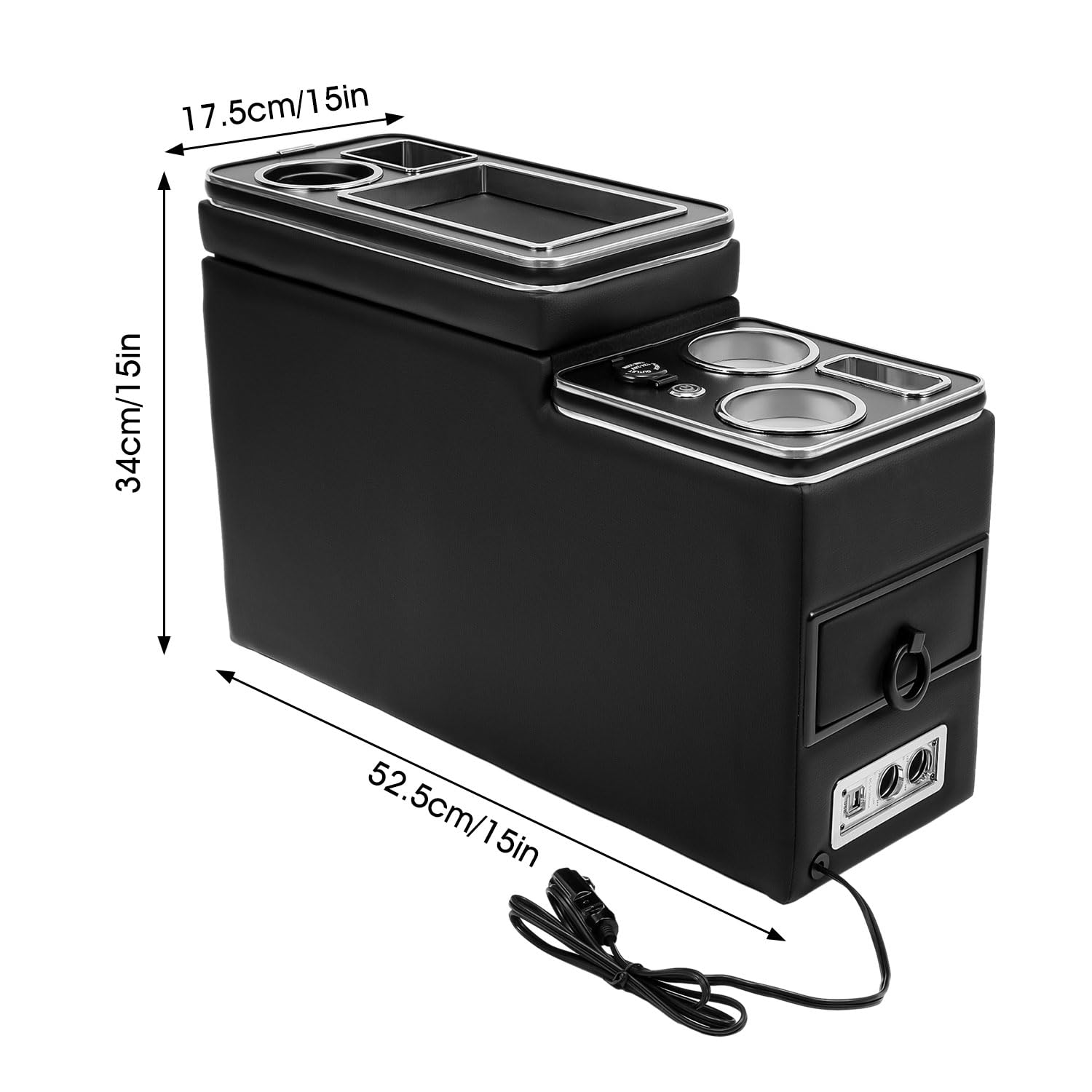 GEARMONSTER Mittelkonsole mit Ablagen Staufach, Mittelkonsole Box mit Getränkehalter, USB-Anschluss, LED-Leuchten, Zigarettenanzünder kompatibel mit VW T5 T6 T6.1, Schwarz