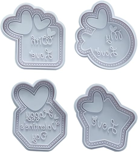 Juego de 4 piezas de mini cortador de galletas de azúcar para el día de San Valentín, moldes de galletas en relieve de plástico 3D para el hogar,