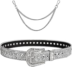 1 x Rhinestone Belt and 1 x Pants Chain, Shiny Belt, Creative Personality Belt, Fashion Belt, Clothing Accessories, silver, M