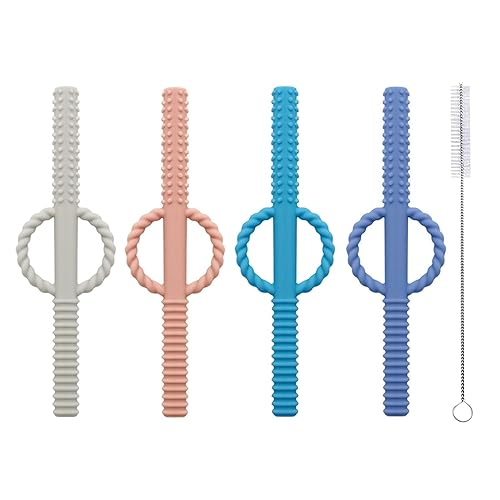 Juguetes sensoriales masticables para niños autistas, paquete de 4 tubos masticables huecos de silicona para niños sensoriales con autismo, TDAH,