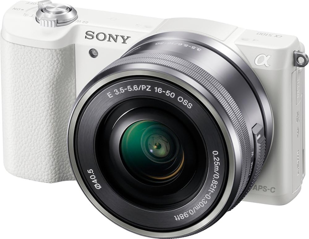 Sony ILCE5100LW.CEC Compact System Camera with 16-50 Lens (24.3 MP, 180 Degrees Tiltable LCD, Fast Hybrid Auto Focus, Noise Reduction Feature, Wi-Fi and NFC) - White