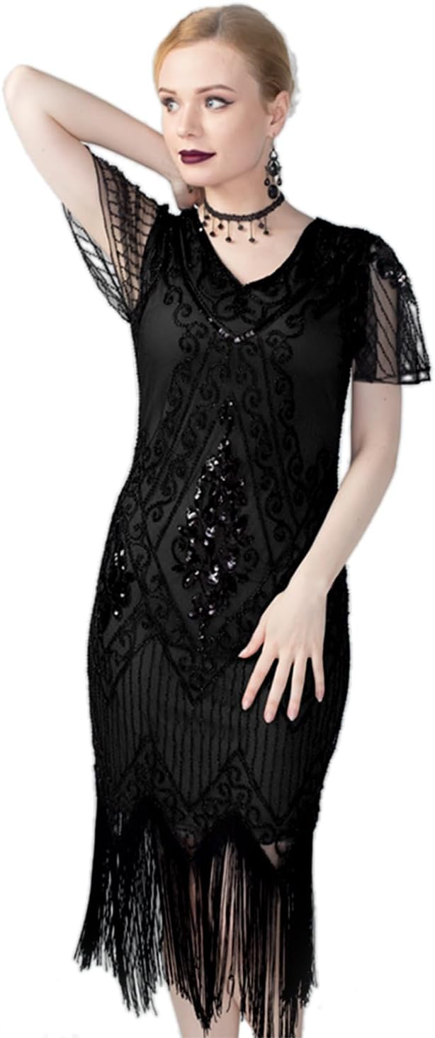 kayamiya Women's Flapper Dresses 1920s Sequins Art Deco Gatsby Cocktail Dress with Sleeve - Image 2