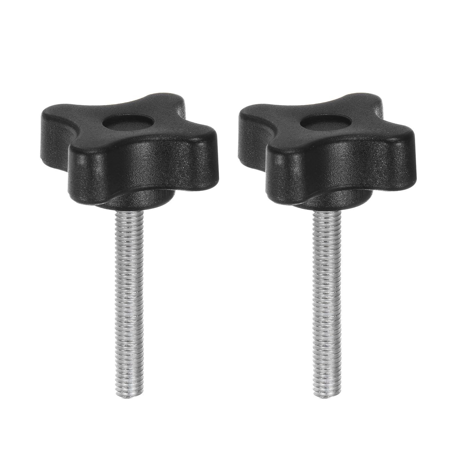 HARFINGTON 2pcs Star Clamping Knobs M5 x 35mm Metric Male Thread 32mm 4-Point Plastic Head Threaded Stud Knob Hand Tightening Thumb Screw Jig Handle, Black