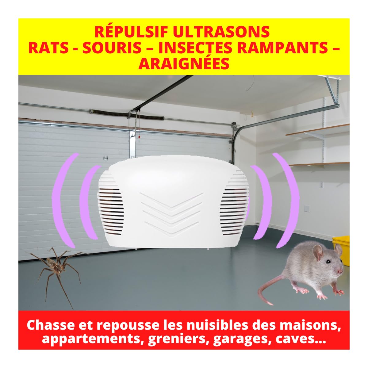 RETRO | RÉPULSIF ULTRASONS RATS, SOURIS, LOIRS,LÉROTS, INSECTES RAMPANTS, ARAIGNÉES | Émetteur d’ultrasons répulsifs | RUS3