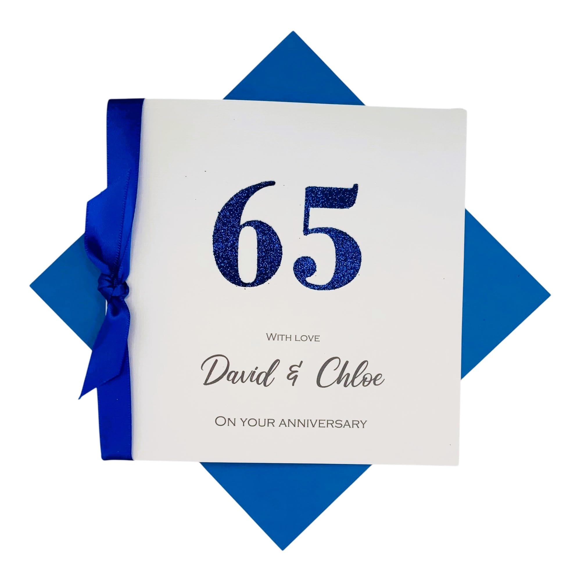 65th Wedding Anniversary Card - Blue Sapphire 65 Year Sixty Fifth Anniversary Greeting Card, Personalised Gift for Wife, Husband, Parents, Couple Friends - 18 Colour Choice (Glitter Number) — image 1