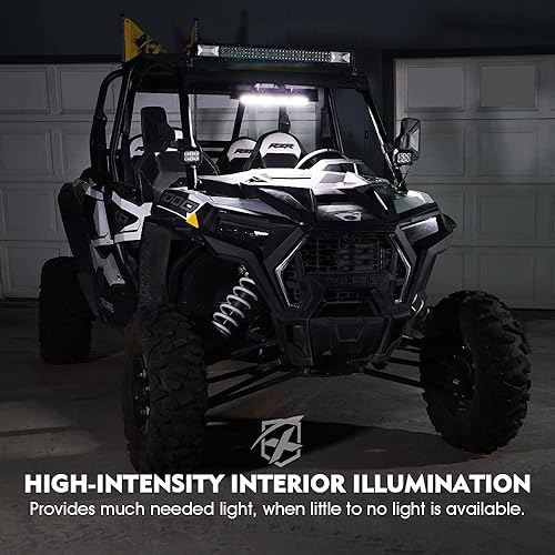 Miniatura 3 de Xprite Espejo central de aluminio UTV de 17.5 pulgadas con luces interiores, espejos retrovisores curvados anchos para montaje de 1.75 a 2 pulgadas