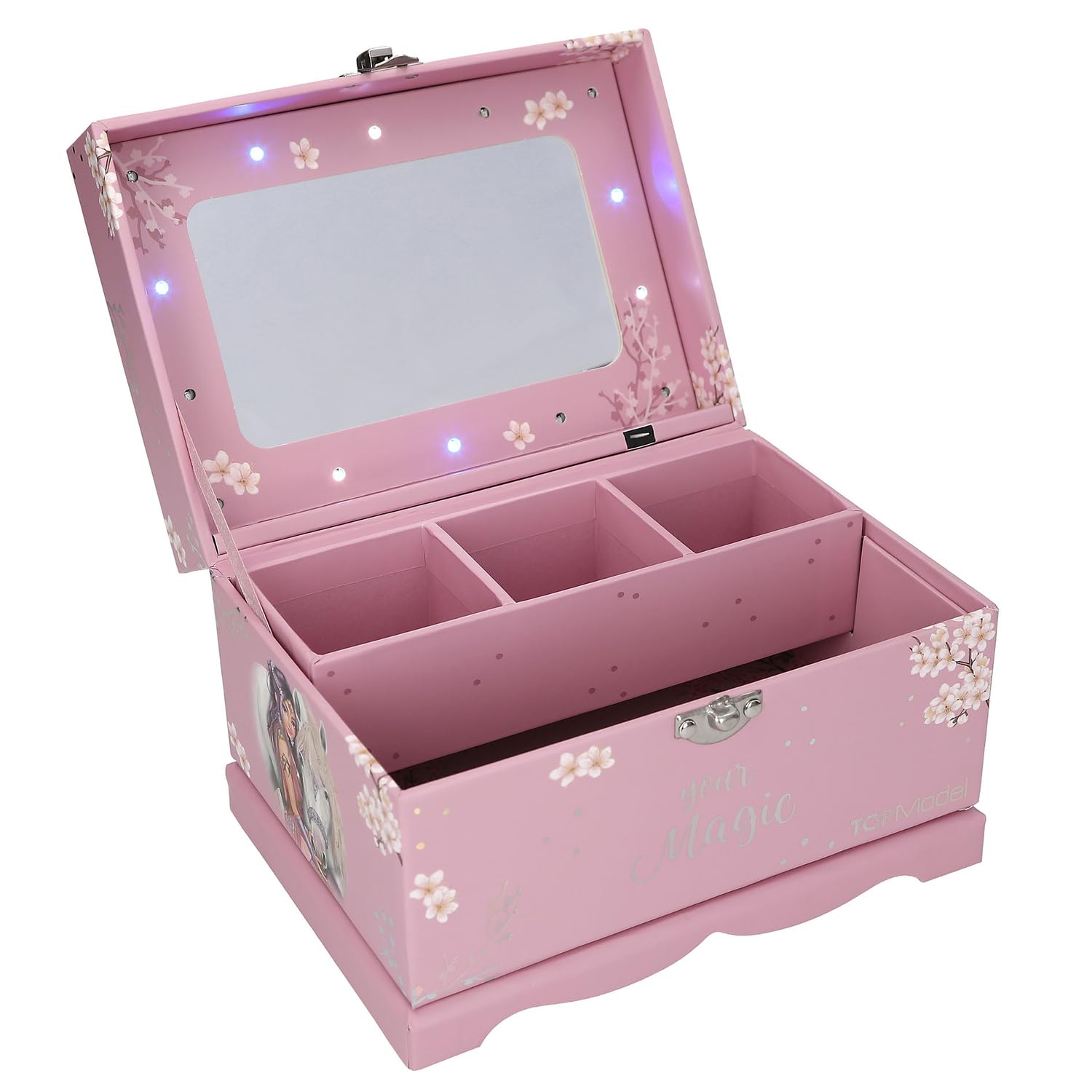 Depesche 13608 TOPModel Viva Violet - Joyero en Rosa, con Motivo de Modelo, Caballo y luz, joyero con Espejo