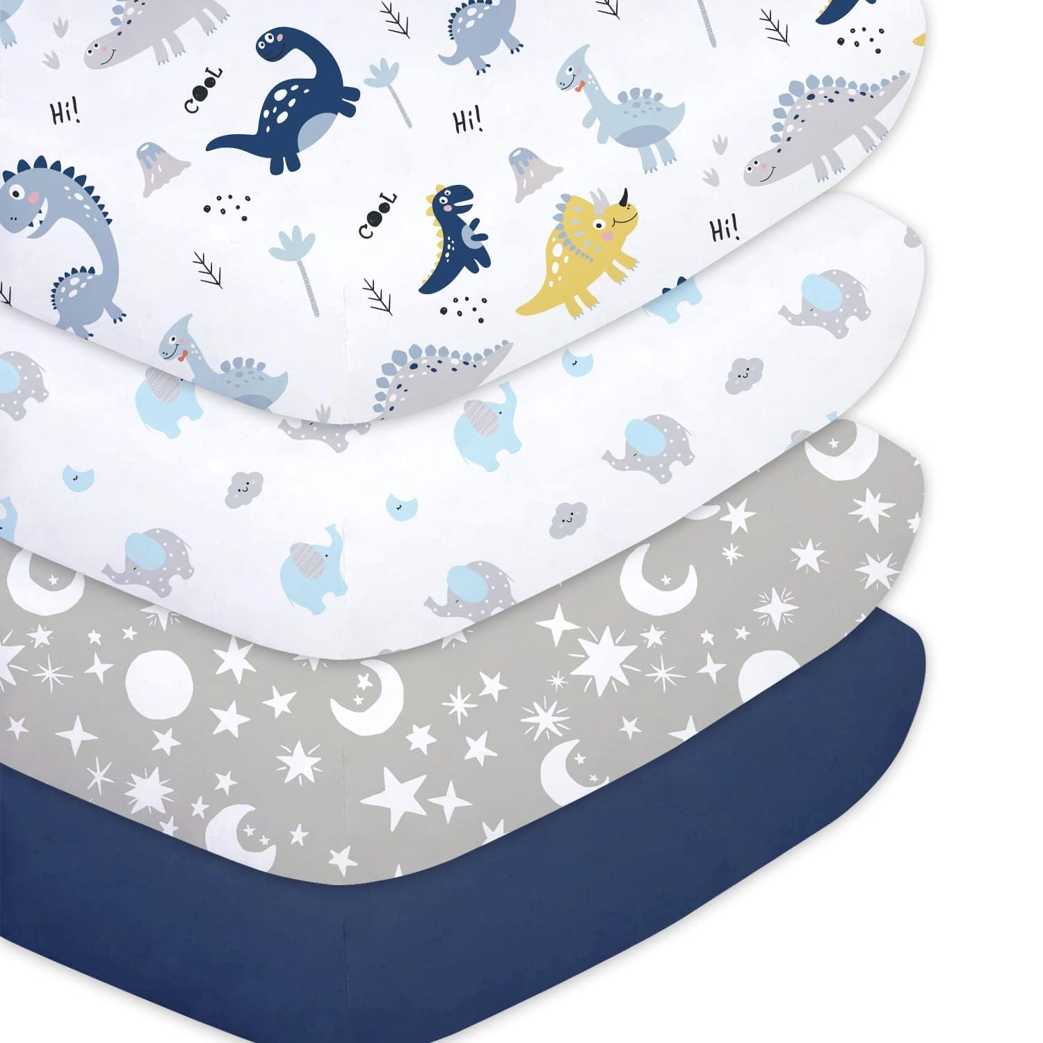 Little Grape Land 4er-Pack Spannbettlaken für 70x140 cm Baby, Atmungsaktive Mikrofaser-Polyester Bettlaken Kinderbett, Oeko-TEX Zertifiziert, Dinosaurier
