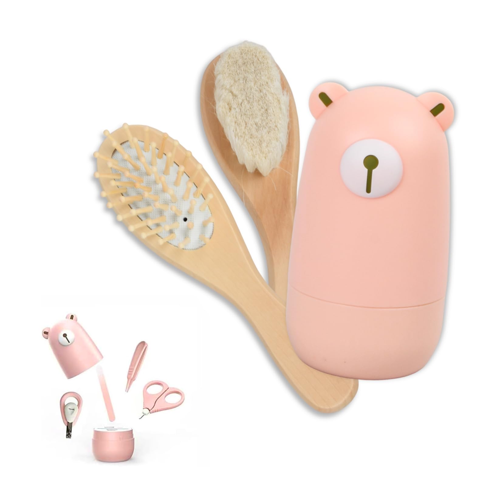 Set Manicure e Pedicure per Neonato, Kit Igiene e Cura Bambini 6 Pezzi, Cortaunghie con Spazzola e Pettine per Neo Genitori (Rosa)