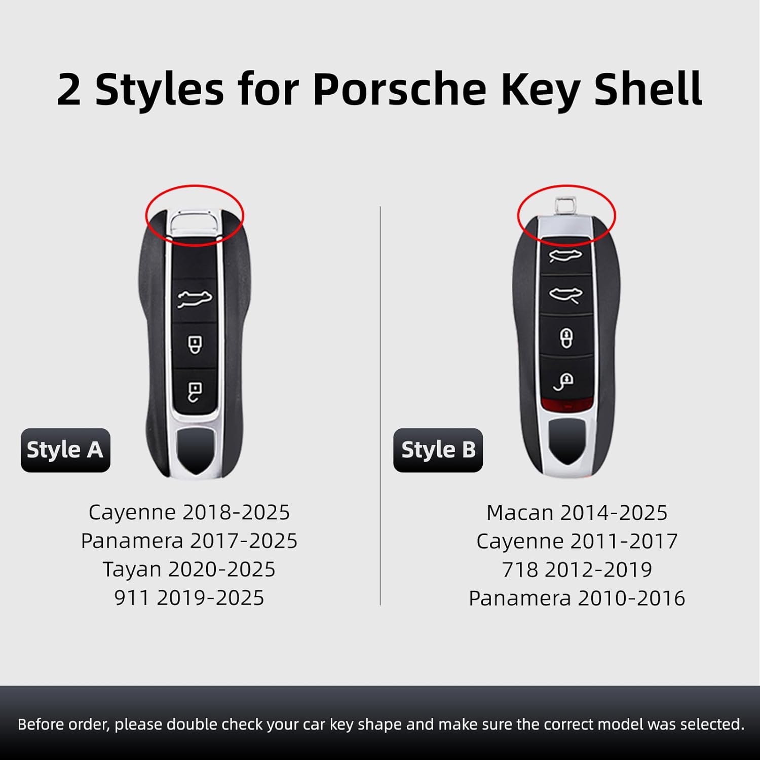 Fits for Porsche Key Fob Cover, Car Key Case Replacement for Porsche Cayenne Macan Panamera Boxster Cayman 718 911 ABS 1:1match Anti-Scratch Sporty Interior Decoration (Style B)