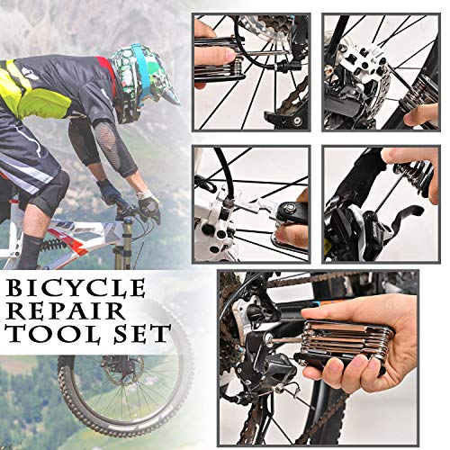 Trkimal 18 in 1 Multi-Function Bike Cycling Repair Tool Kit - Slotted Screwdriver, Phillips Screwdriver, Hex Key Wrench, Universal Chain Breaker, spoke wrench, with 1 pcs Bicycle Tire Pry Bars etc.