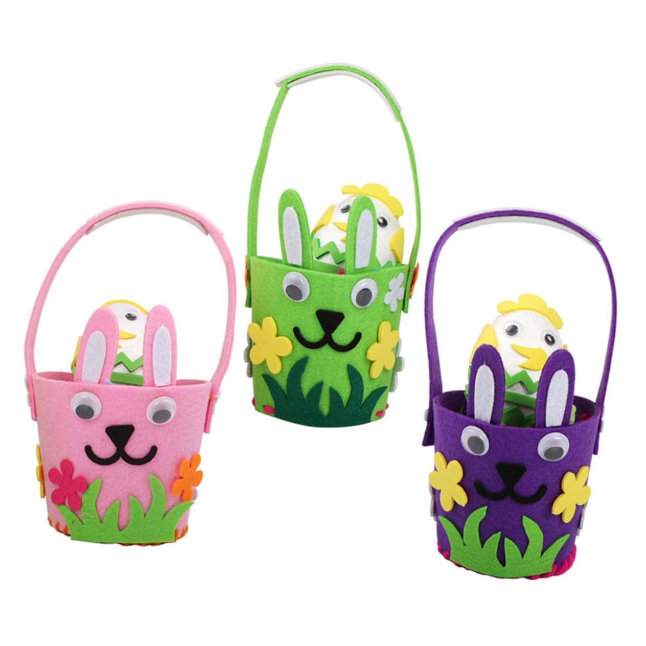 OSOLADY 3pcs Easter Bunny Baskets Adorable Felt Baskets for Boys and Girls for Candy Treats and Hunts Fun Festival