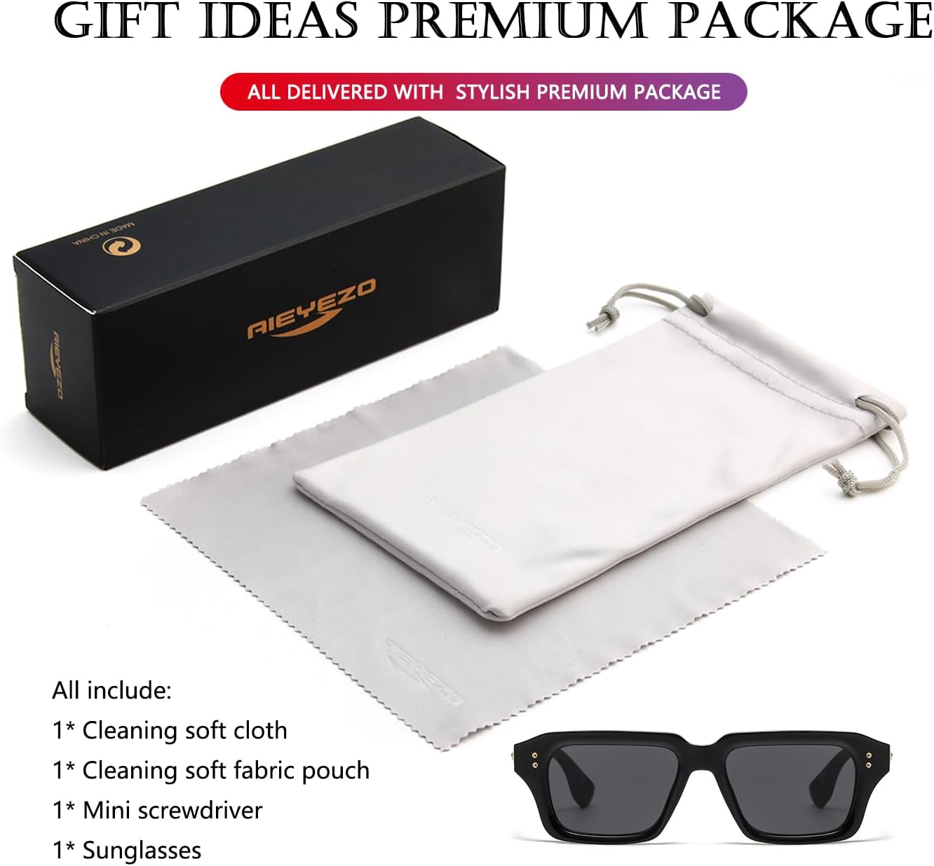 AIEYEZO Rectangle Sunglasses for Men Women Fashion Square Frame Sun Glasses 90’s Retro Designer Shades - Image 6