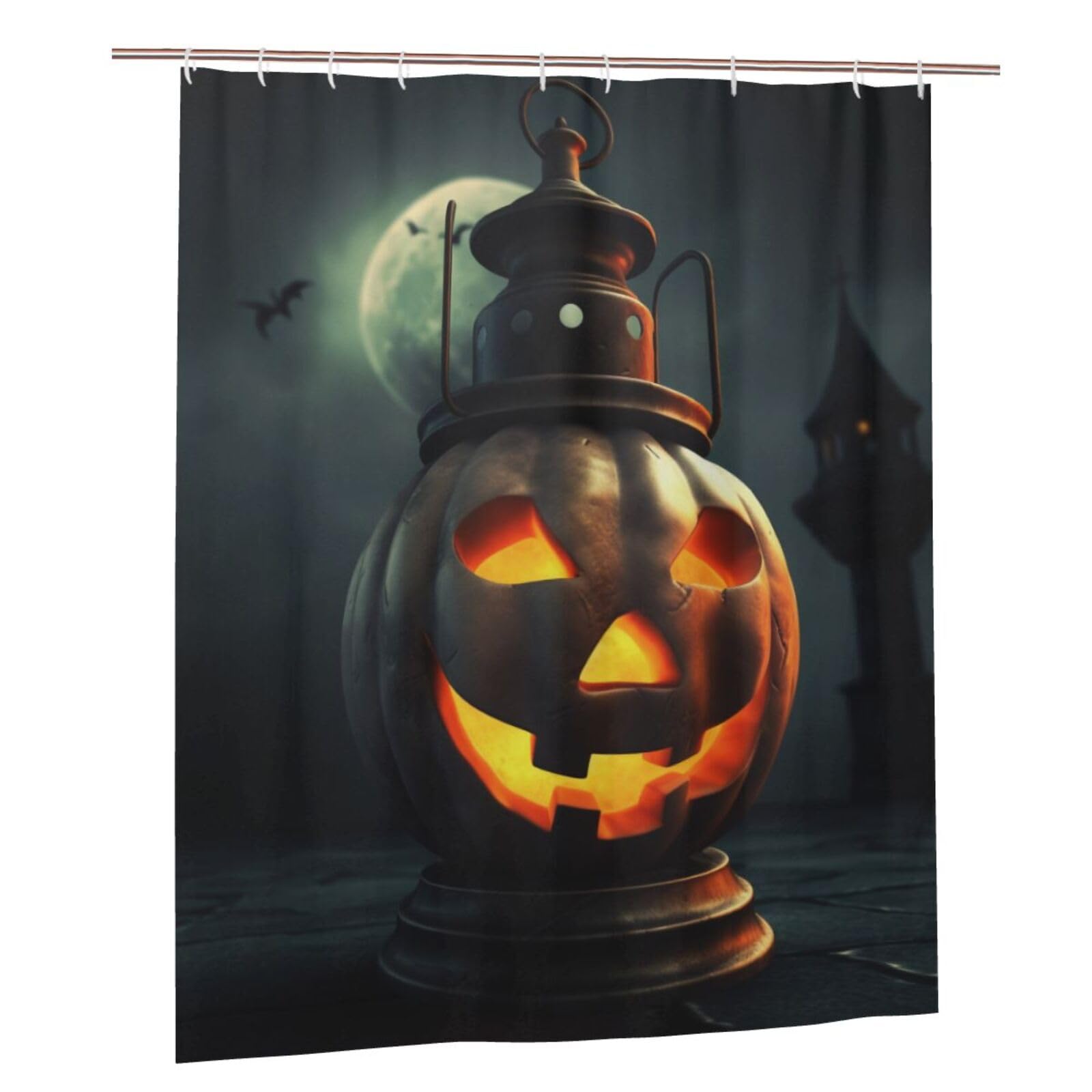 BWWHCCTI Night Halloween Bat Printed Shower Curtain With 12 Plastic Hooks Opaque Quick Drying Waterproof Shower Curtains Sets For Bathroom 152x183 Cm