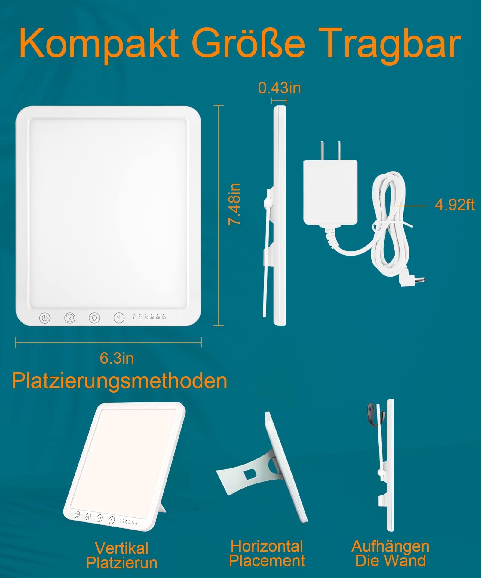 Tageslichtlampe 15000 Lux, UV-freie LED Lichttherapielampe, Touch-Control Vollspektrumlampe für Zuhause